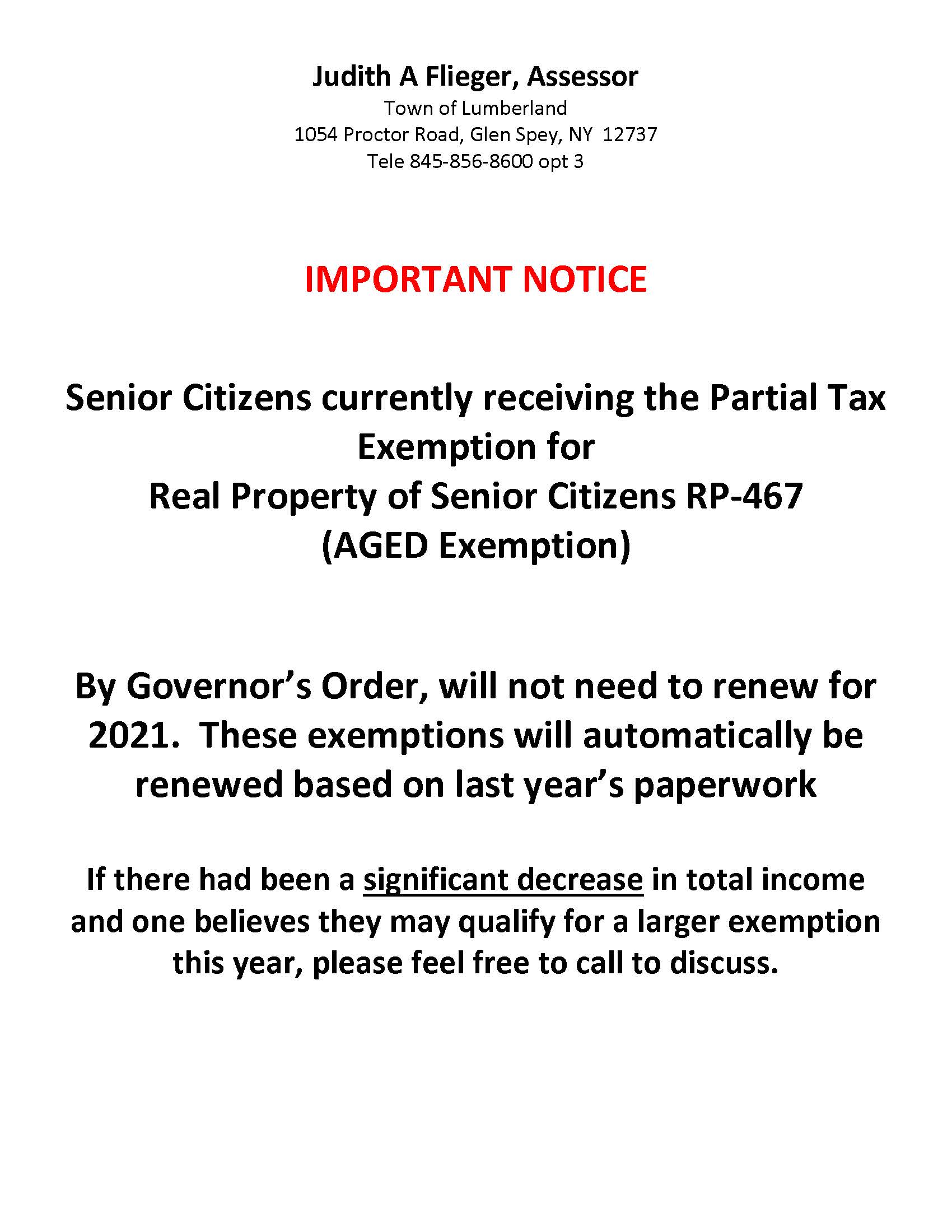 Governors Mandatory Senior Citizen Exemption Renewal